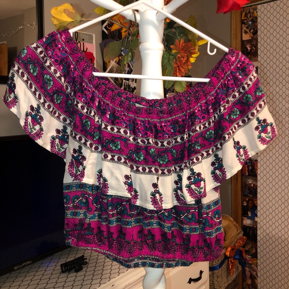 Colorful Off the Shoulder Crop Top